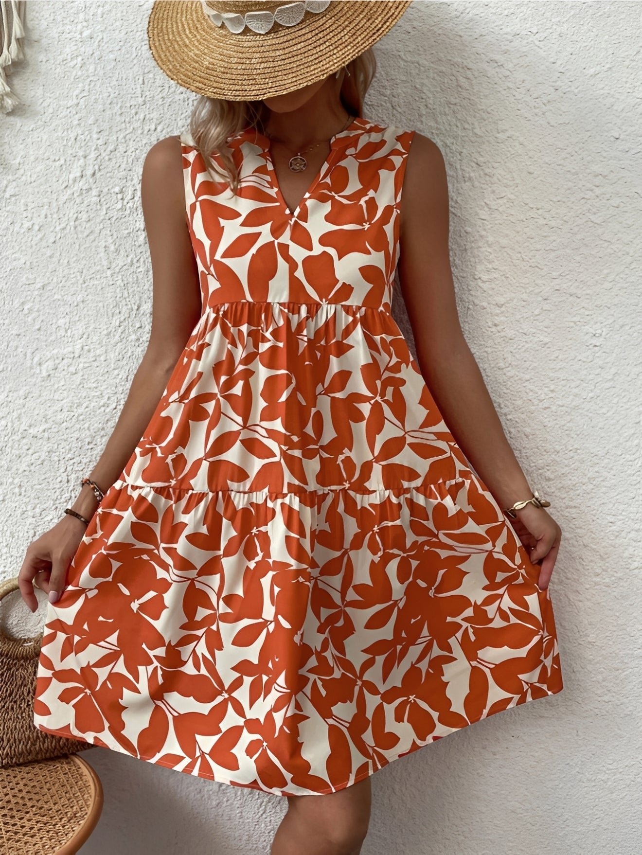 Sylira - Elegant V-Neck Printed Dress for Women
