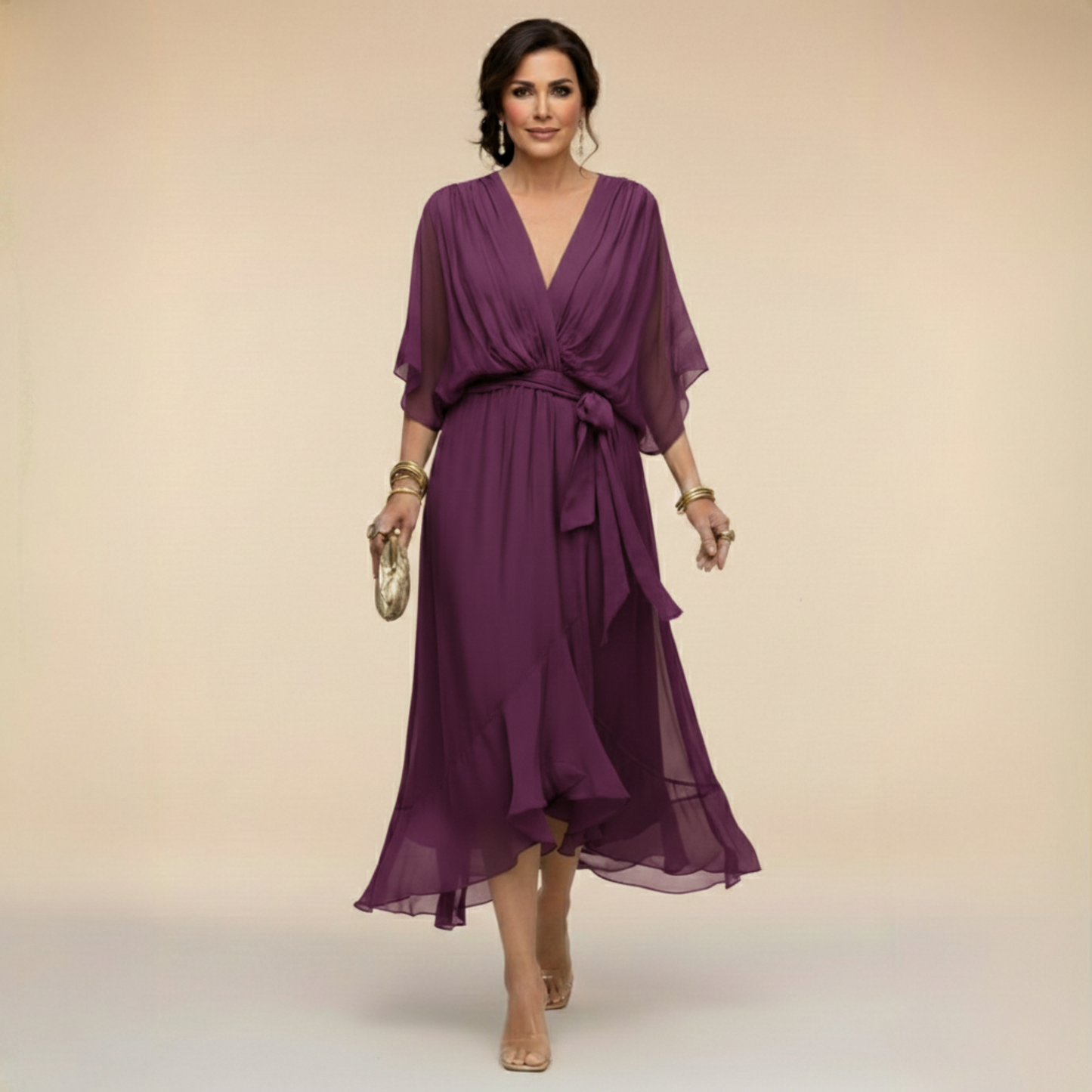 Cenira - Elegant Midi Dress With V Neck