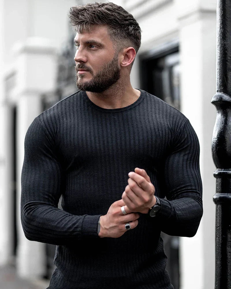 Elandro – T-shirt à manches longues pour homme avec coupe ajustée décontractée