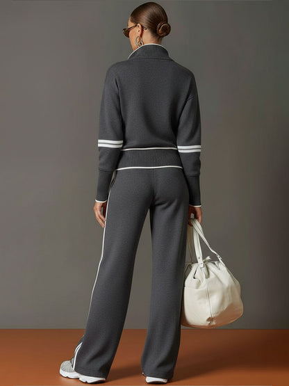 Alessandra – Womens Half Zip Sweatshirt And Wide Leg Trousers Set