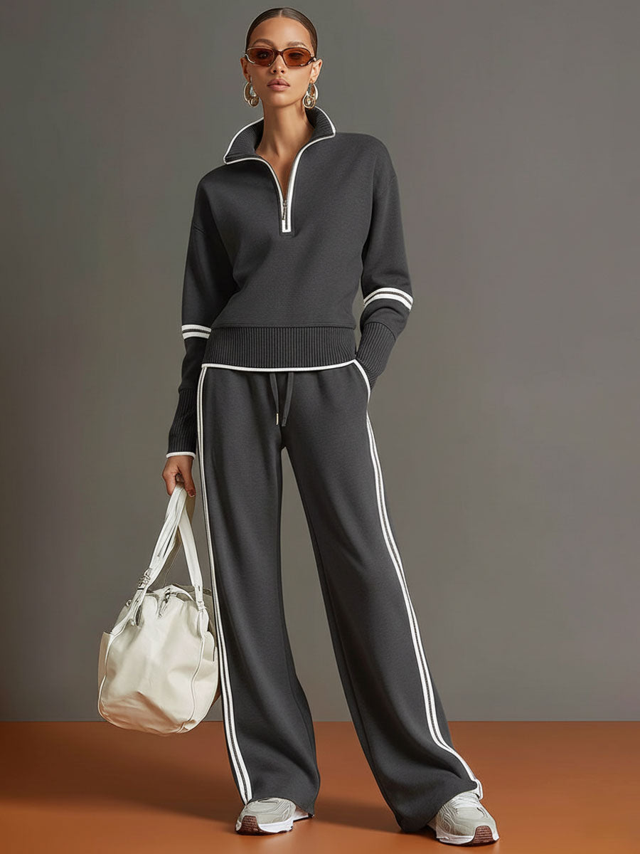 Alessandra – Womens Half Zip Sweatshirt And Wide Leg Trousers Set