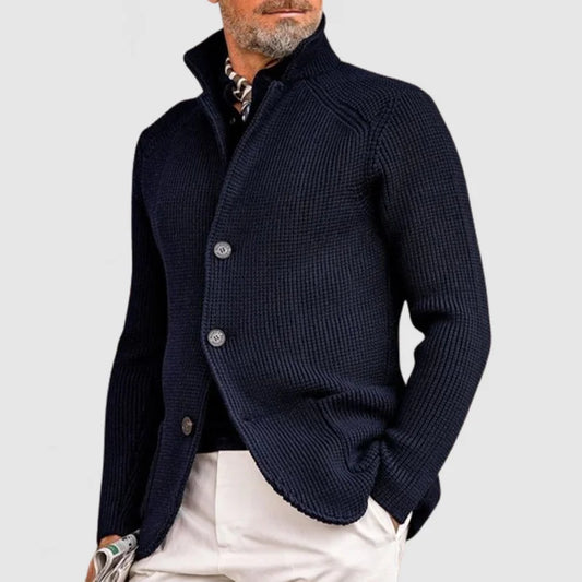 Leander – Men’s Warm Knit Cardigan With Stand Collar