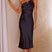 Women One Shoulder Satin Midi Dress Draped Cocktail - Image 2