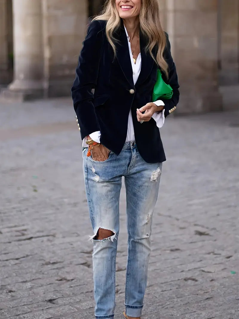 Vanessa - Elegant Fluwelen Knopen Blazer - Image 2