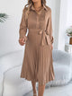 Nikarela – Pleated Long Sleeve Tie Waist Dress