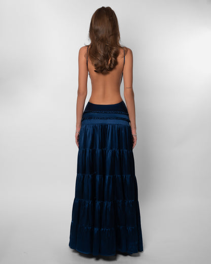 Leanne - Abito lungo elegante da donna con scollo a V e ritaglio, vestibilità aderente