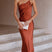 Women One Shoulder Satin Midi Dress Draped Cocktail