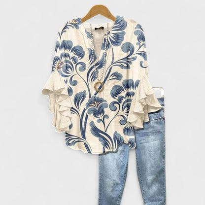 Women's V-Neck Ruffle Sleeve Blouse