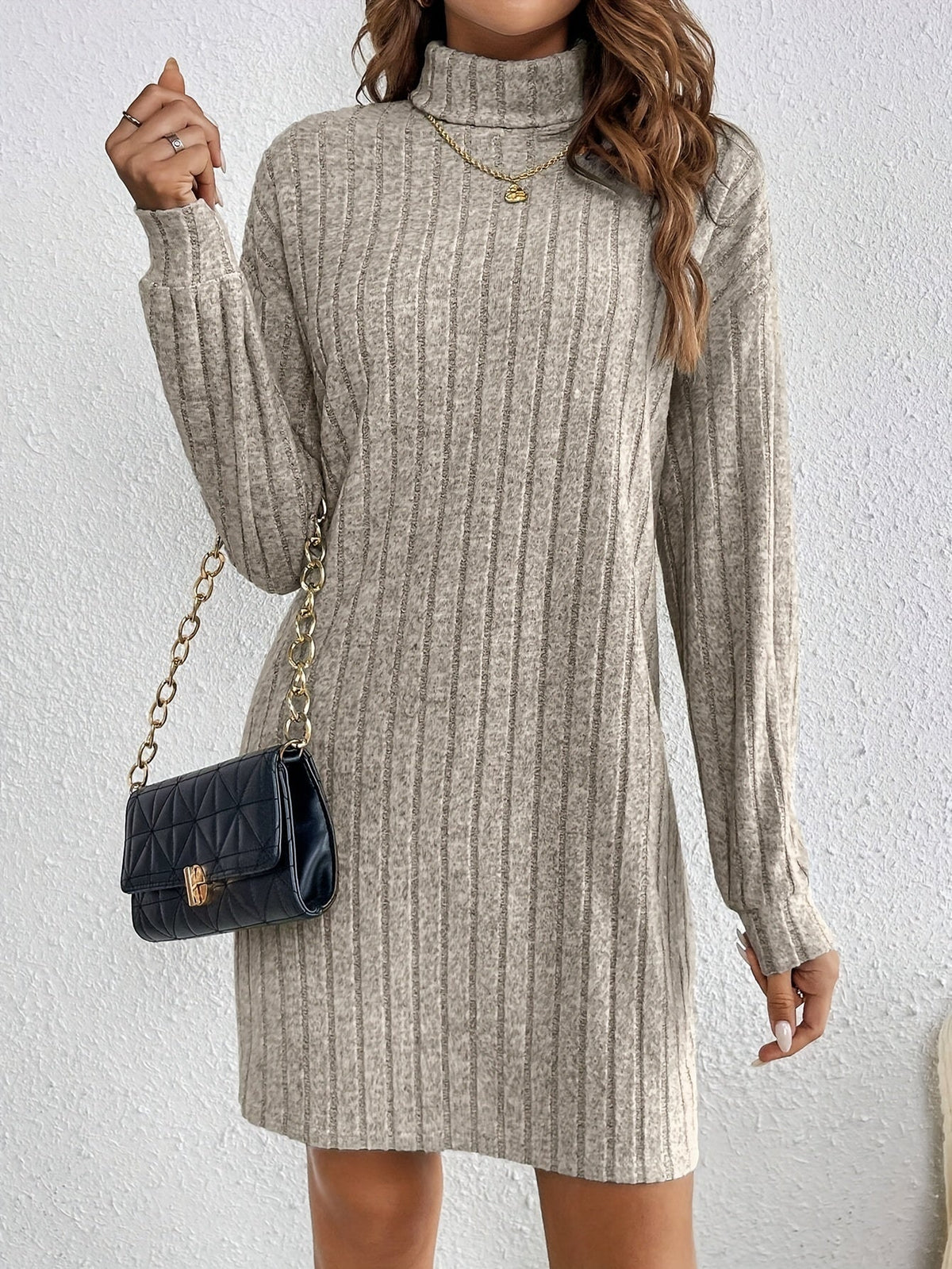 Women Ribbed Knit Sweater Dress - Image 5