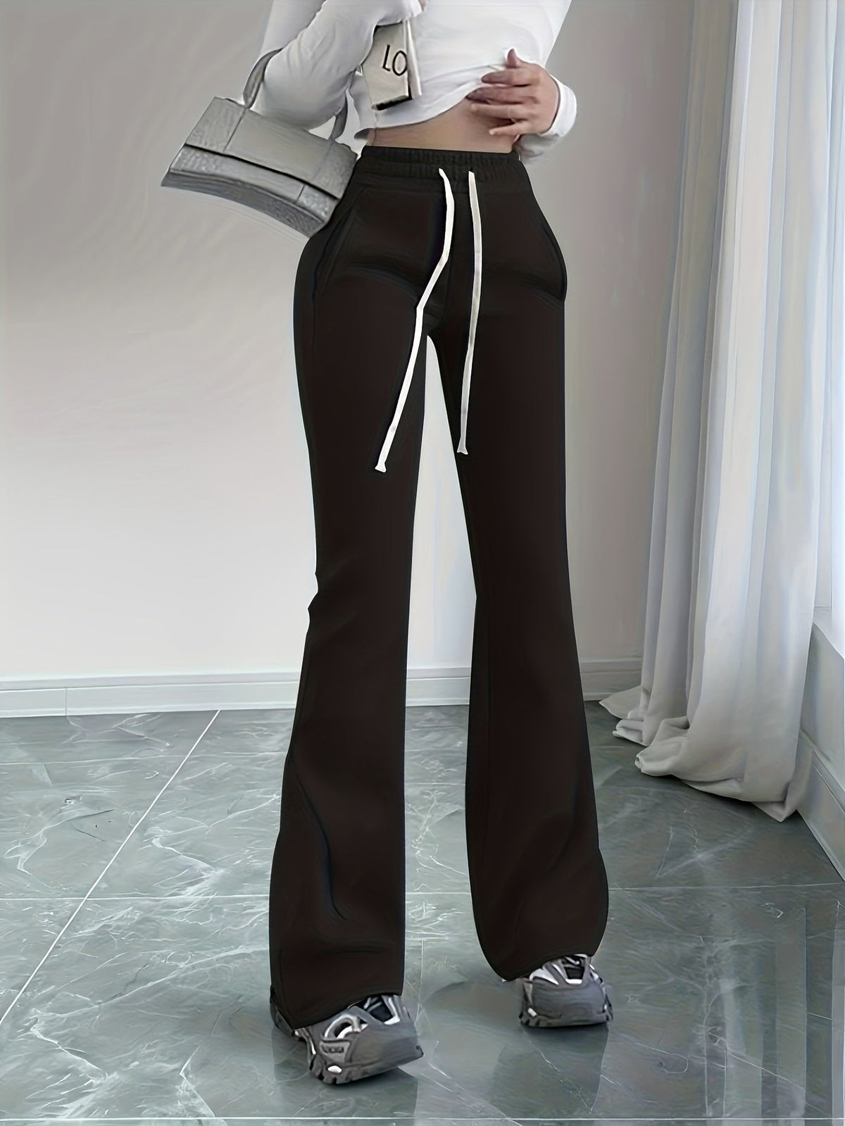 Womens High Waisted Flared Trousers - Image 2