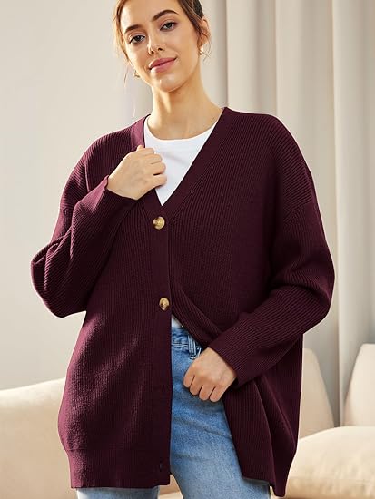Mallory – Women’s Oversized Cardigan with V Neck and Button Closure