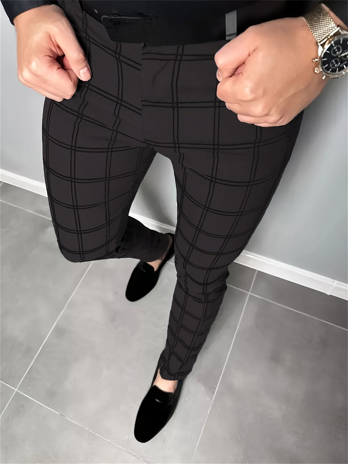 Men's Slim Fit Plaid Dress Pants - Image 9