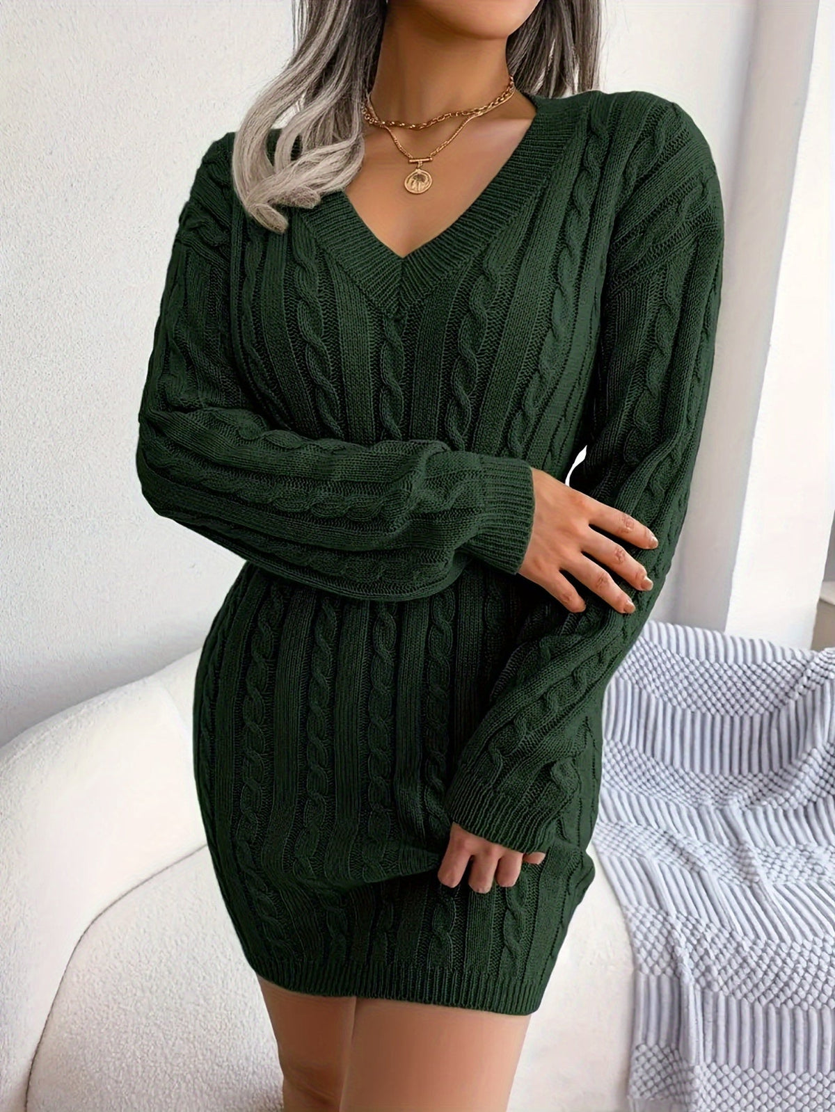 Women Cable Knit Sweater Dress - Image 20