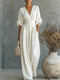 Monira - Elegant V Neck Wide Leg Jumpsuit