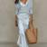 Women Ivory Knit Satin Midi Dress Set Two Piece - Image 6