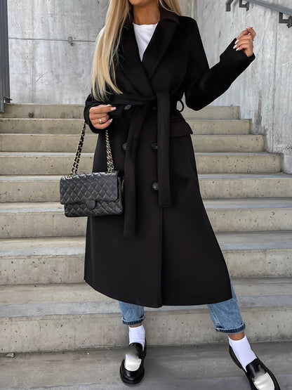 Suzel – Manteau classique pour femme à double boutonnage avec ceinture