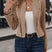 Women Faux Suede Double-Breasted Open Front Jacket