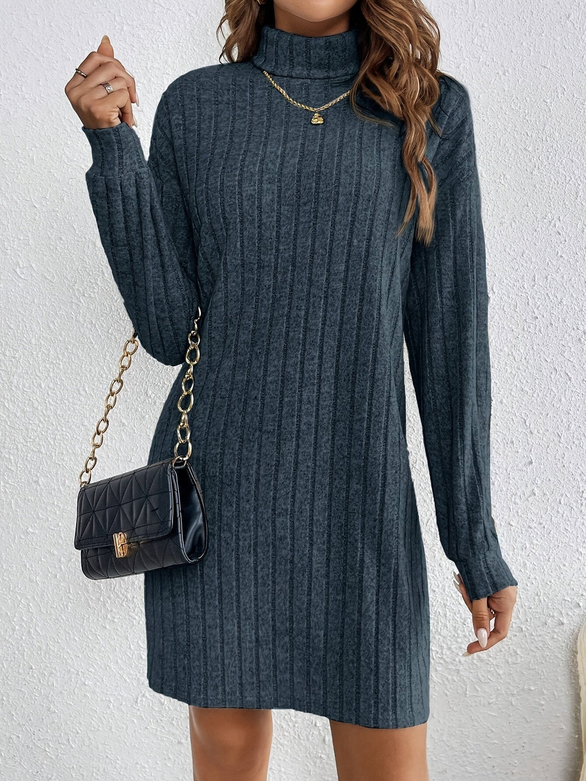 Women Ribbed Knit Sweater Dress - Image 17