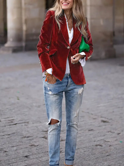 Vanessa - Elegant Fluwelen Knopen Blazer - Image 15