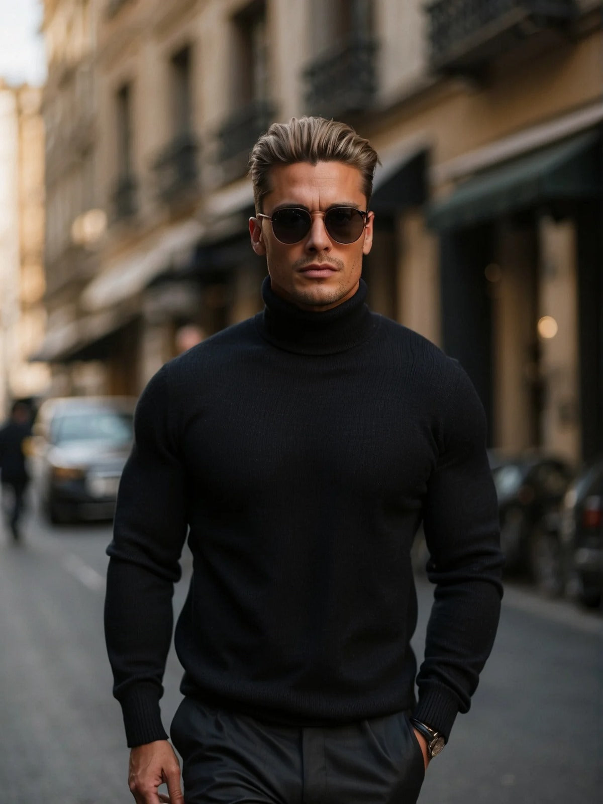 Renwick – Suéter de cuello alto para hombre 100% lana