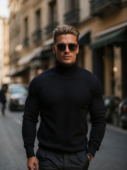 Renwick – Suéter de cuello alto para hombre 100% lana