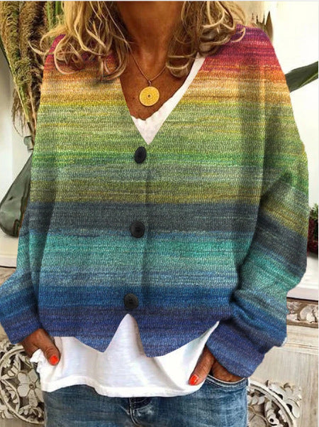 Marivellea - Cárdigan de botones multicolor para mujer