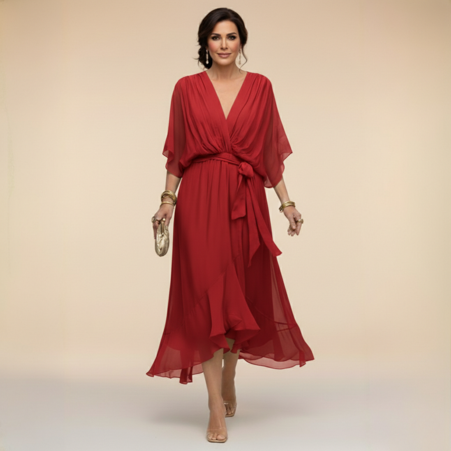 Cenira - Elegant Midi Dress With V Neck