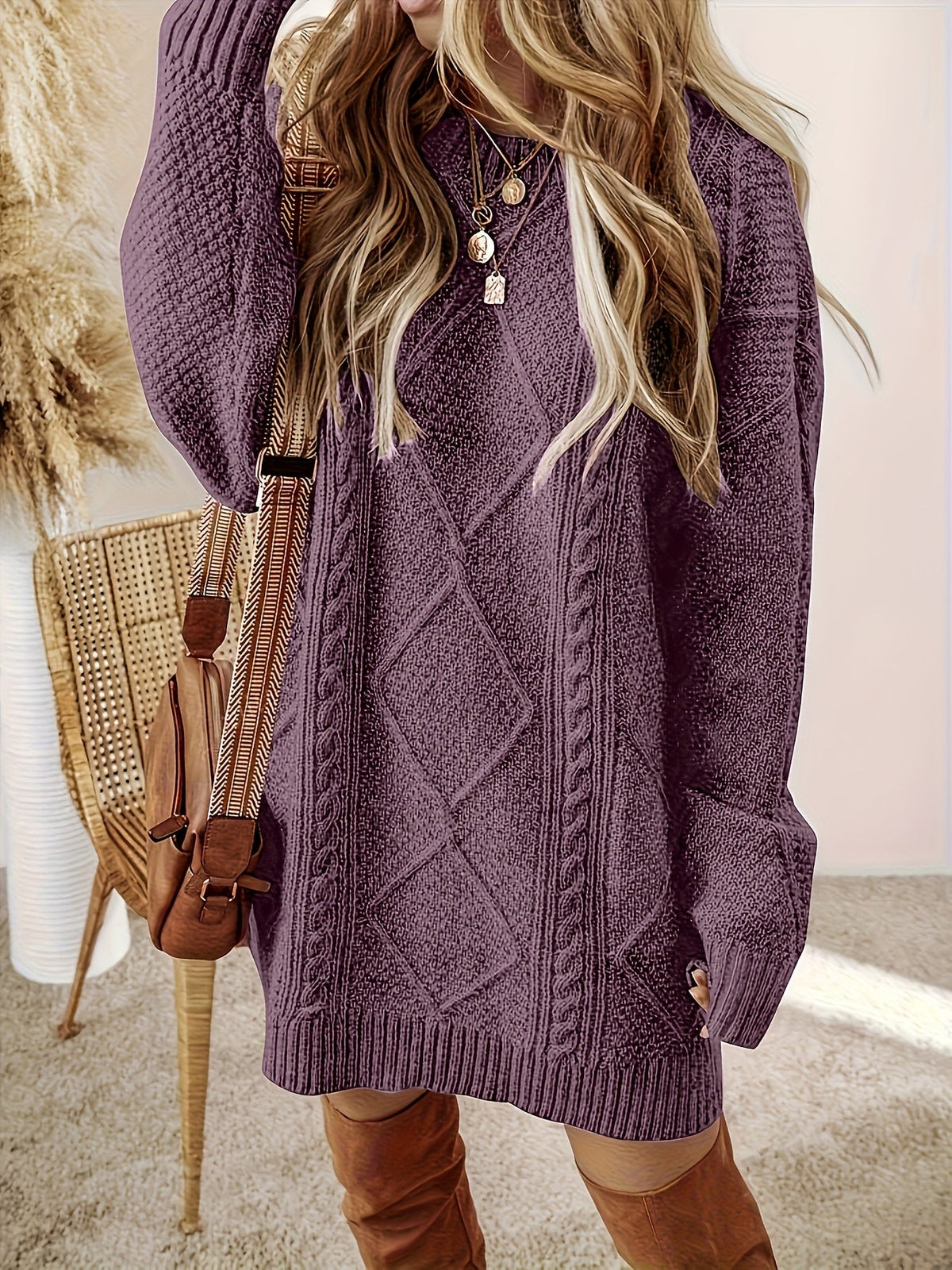 Womens Cable Knit Sweater Dress - Image 4
