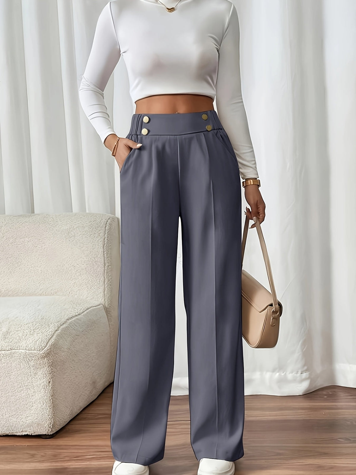 Women High Waisted Wide Leg Trousers - Image 9