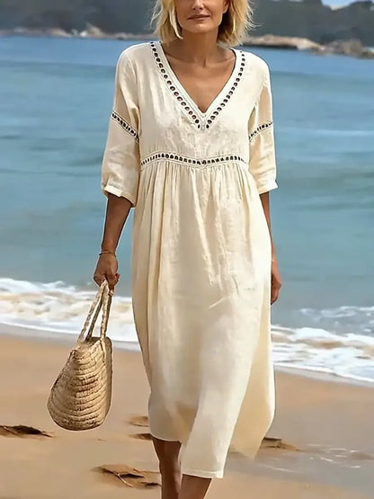 Clarine - Robe femme en coton col en V