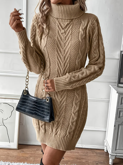Women Cable Knit Sweater Dress - Image 4
