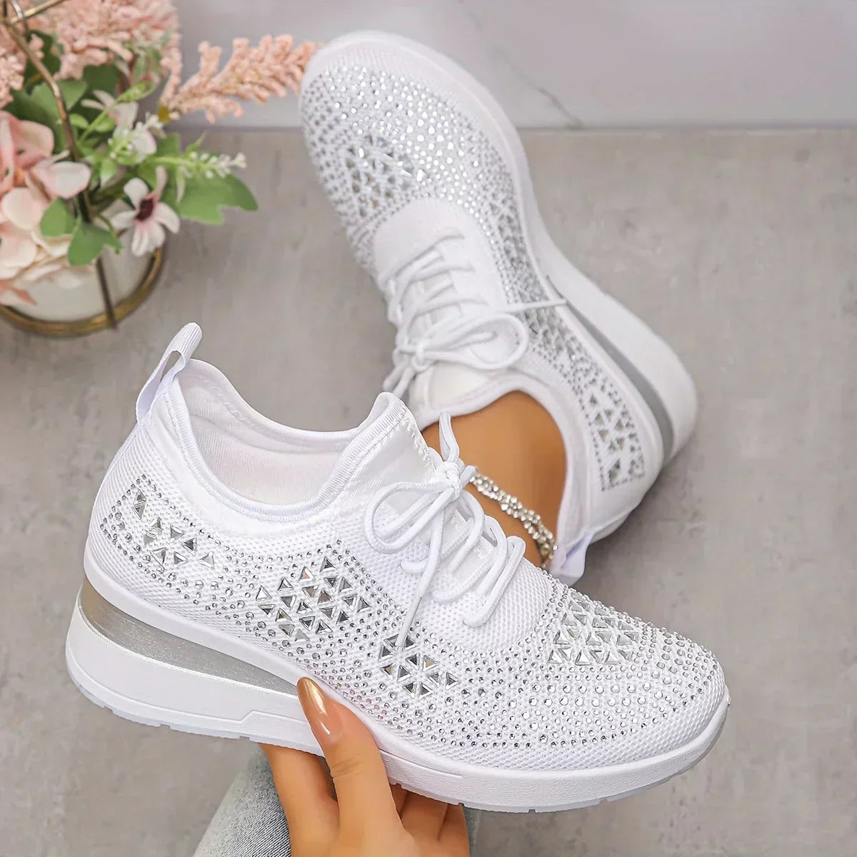 Women Orthopedic Rhinestone Sneakers Arch Support Walking Shoes - Image 9