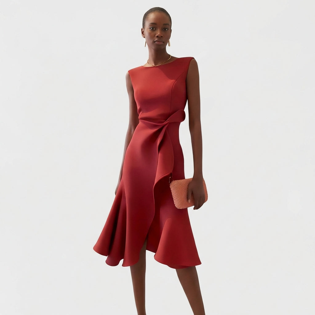 Agurelle – Rochie midi drapată asimetric cu volane