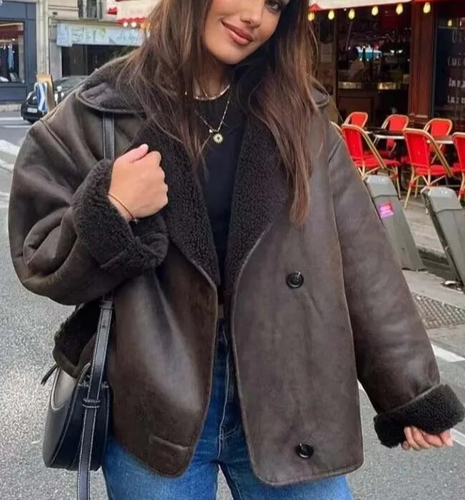 Sophie – Women’s Short Shearling Wool Jacket