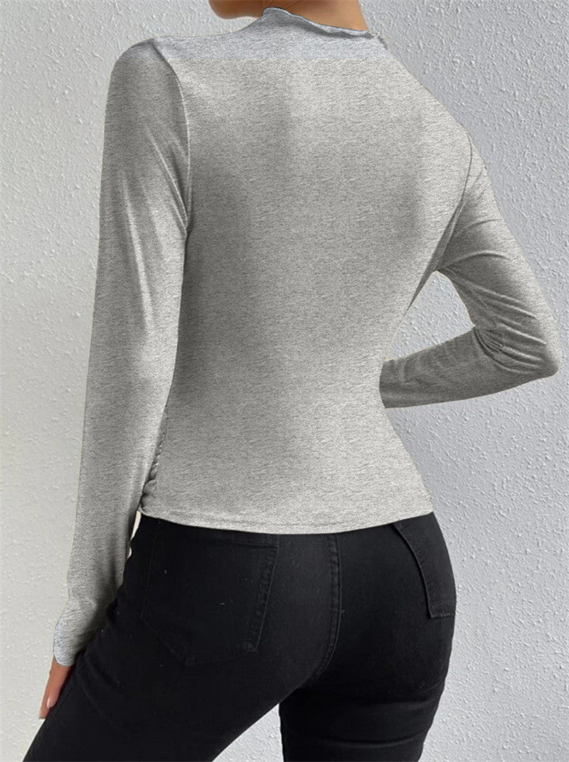 Livarelle – Maglia a maniche lunghe da donna con dettaglio arricciato