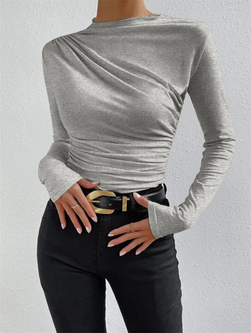 Livarelle – Maglia a maniche lunghe da donna con dettaglio arricciato