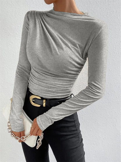 Livarelle – Maglia a maniche lunghe da donna con dettaglio arricciato