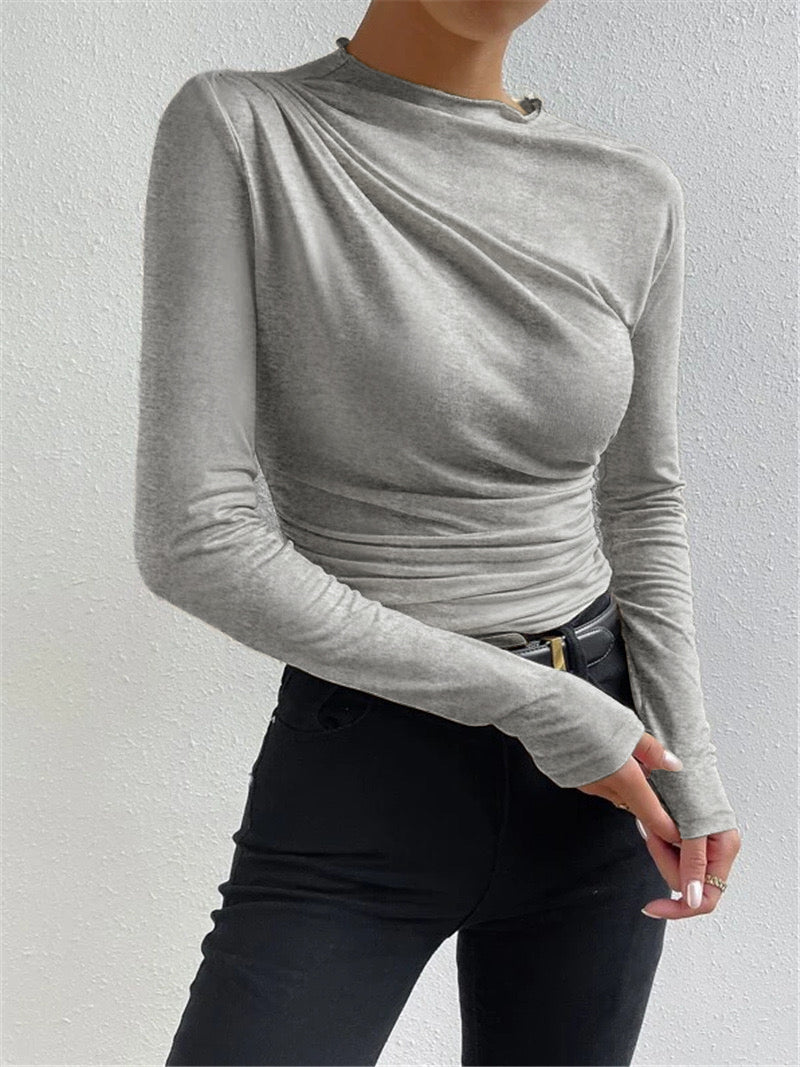 Livarelle – Maglia a maniche lunghe da donna con dettaglio arricciato
