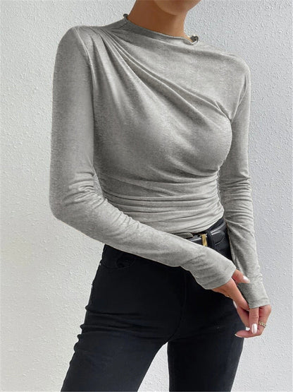 Livarelle – Maglia a maniche lunghe da donna con dettaglio arricciato