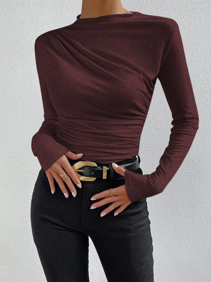 Livarelle – Maglia a maniche lunghe da donna con dettaglio arricciato