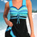Women Two Piece Swim Dress with Shorts Tie Front Patterned - Image 2