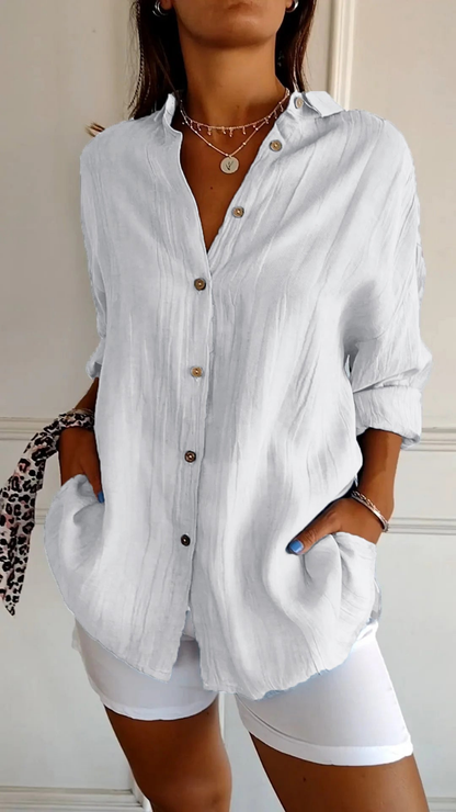 Women Linen Oversized Button-Down Shirt - Image 12