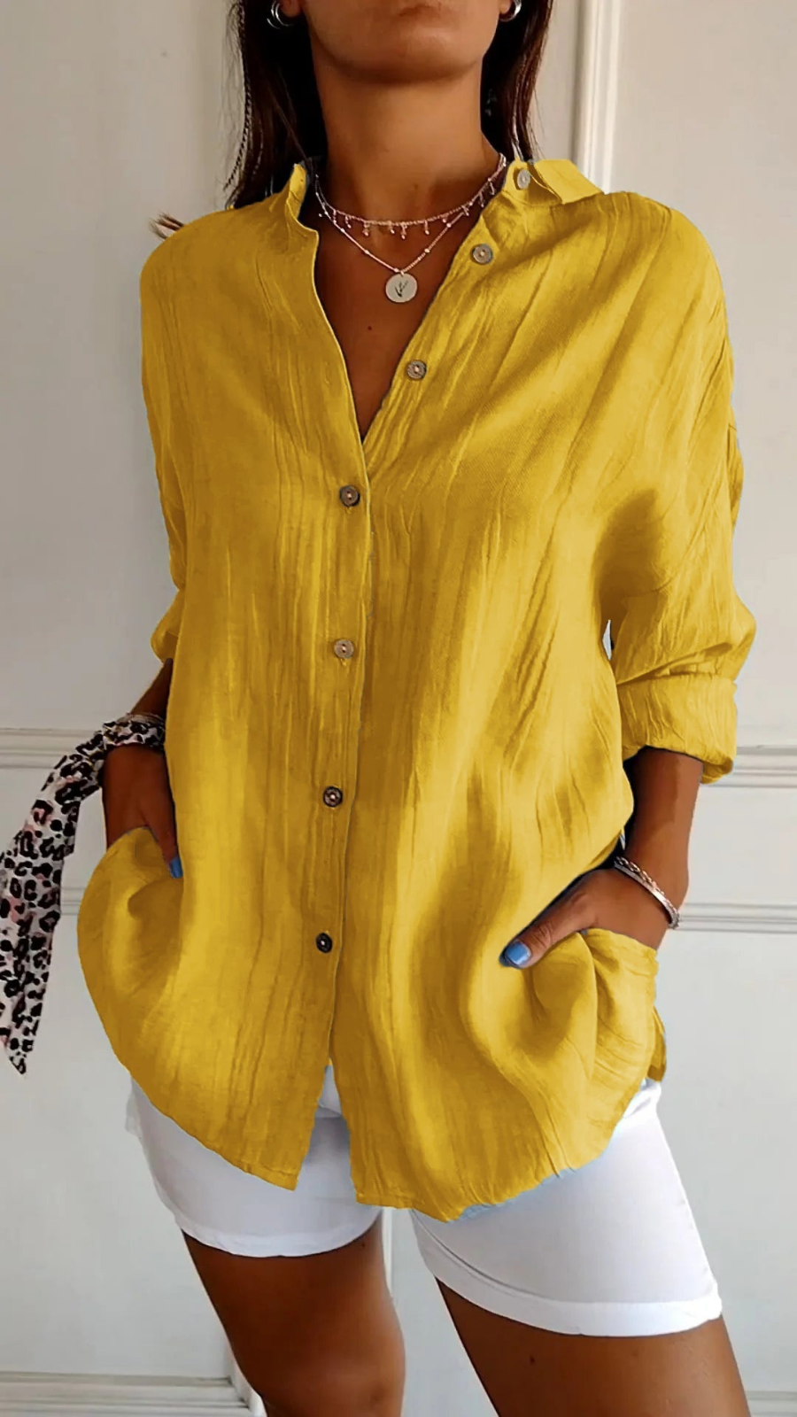 Women Linen Oversized Button-Down Shirt - Image 4