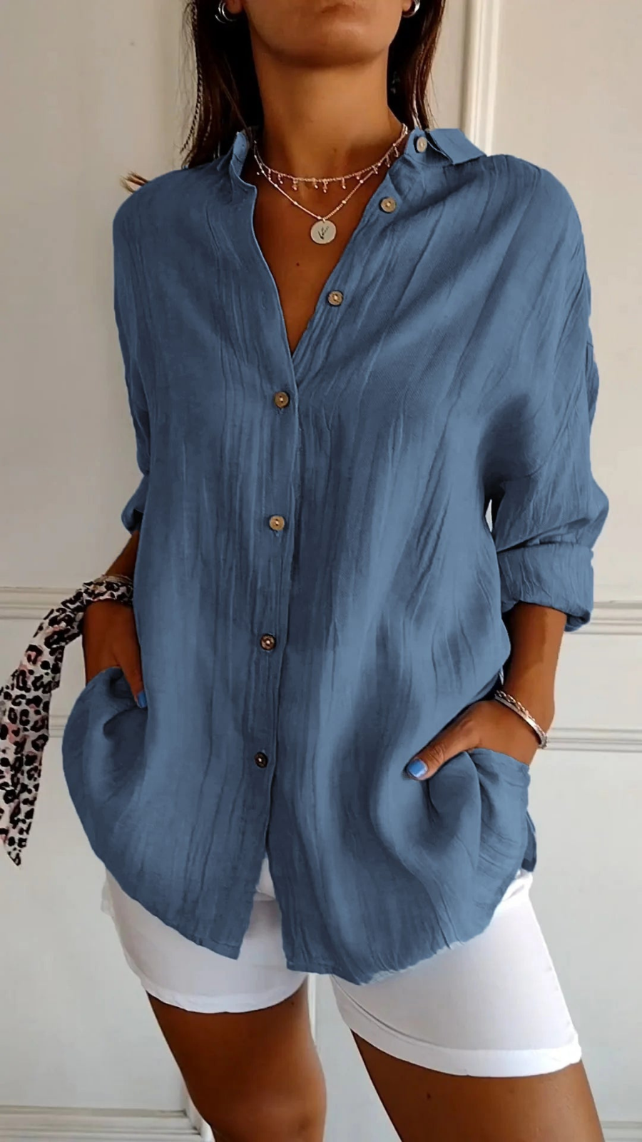 Women Linen Oversized Button-Down Shirt - Image 5