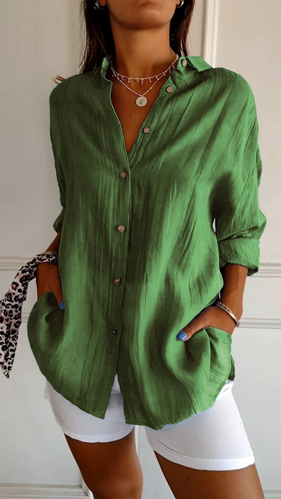 Women Linen Oversized Button-Down Shirt - Image 8