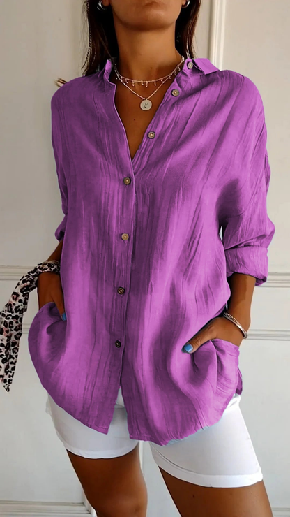 Women Linen Oversized Button-Down Shirt - Image 9