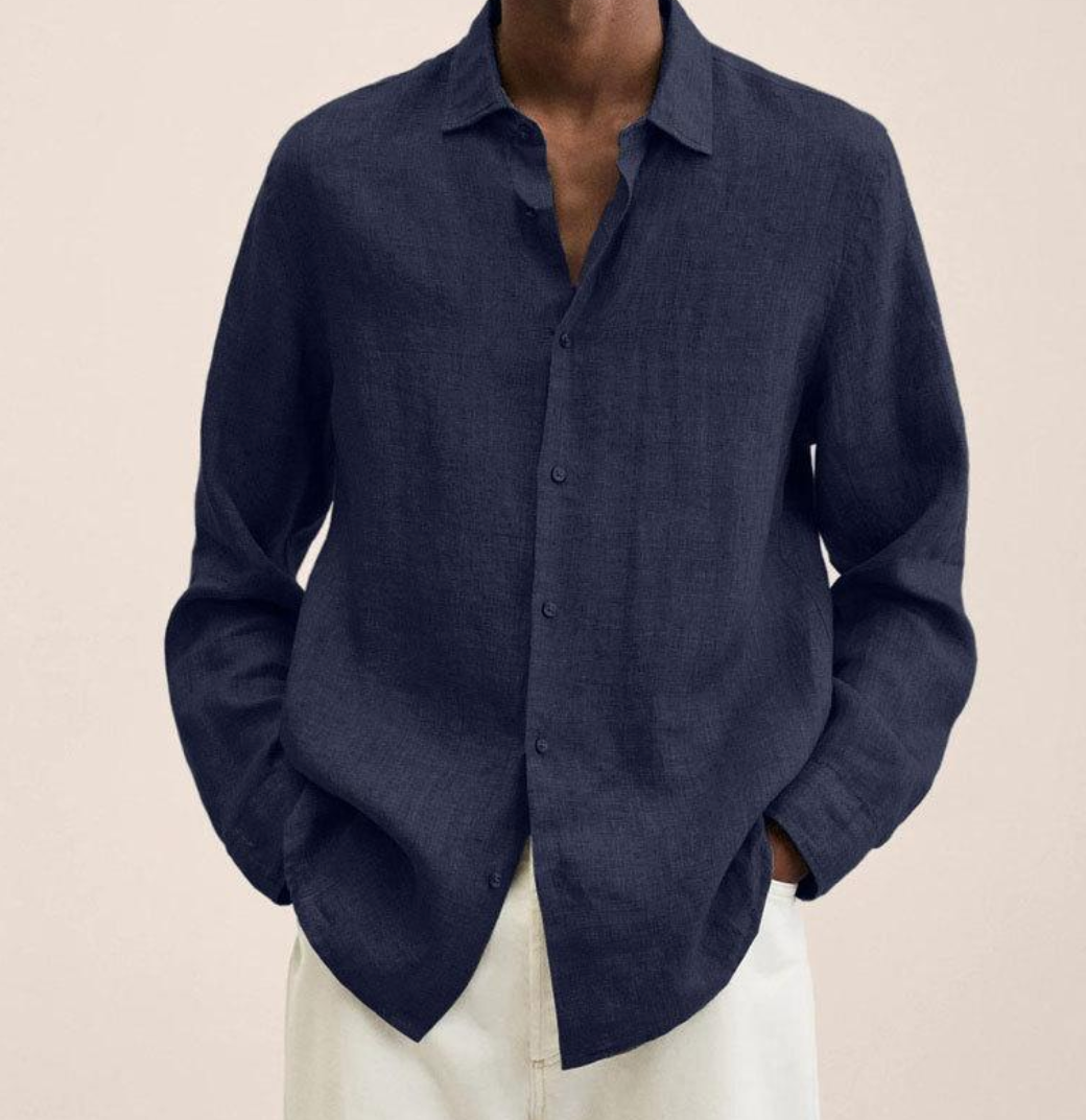 Men's Linen Button Down Shirt Classic Fit Lightweight - Image 3