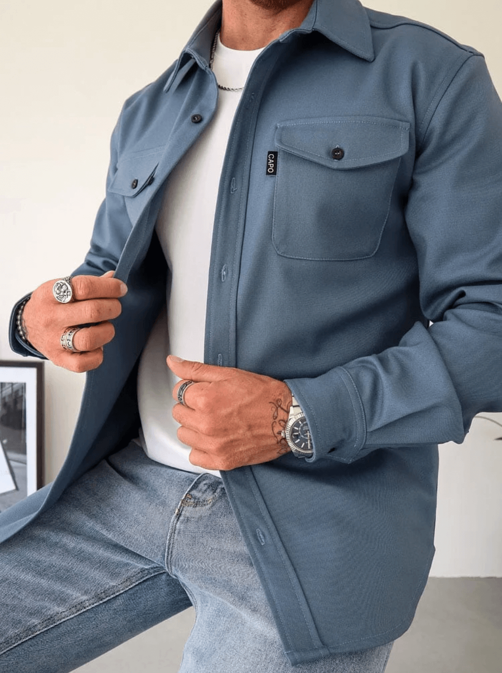 Delviero – Polo à manches longues pour homme avec boutons