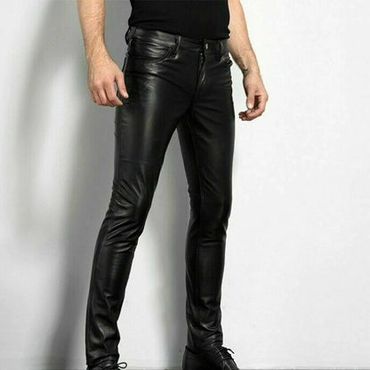 Rovareck - Mens Slim Fit Faux Leather Trousers