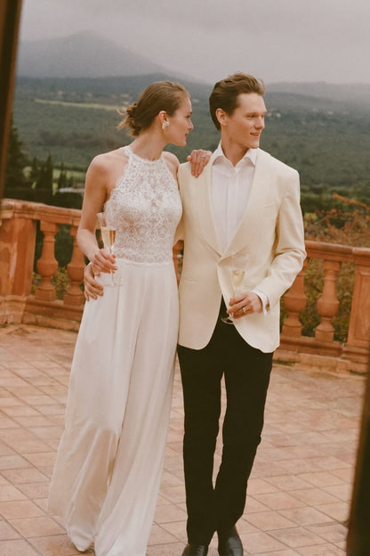Women Halter Floor Length Bridal Jumpsuit Wide Leg - Image 4